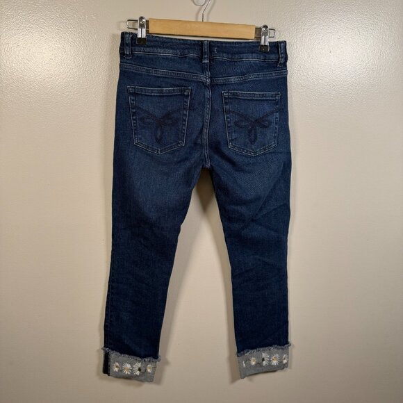 Ted Baker Pralina Embroidered Jeans Size 26 Floral Cuff Slim Leg Mid Rise Denim - Picture 2 of 8